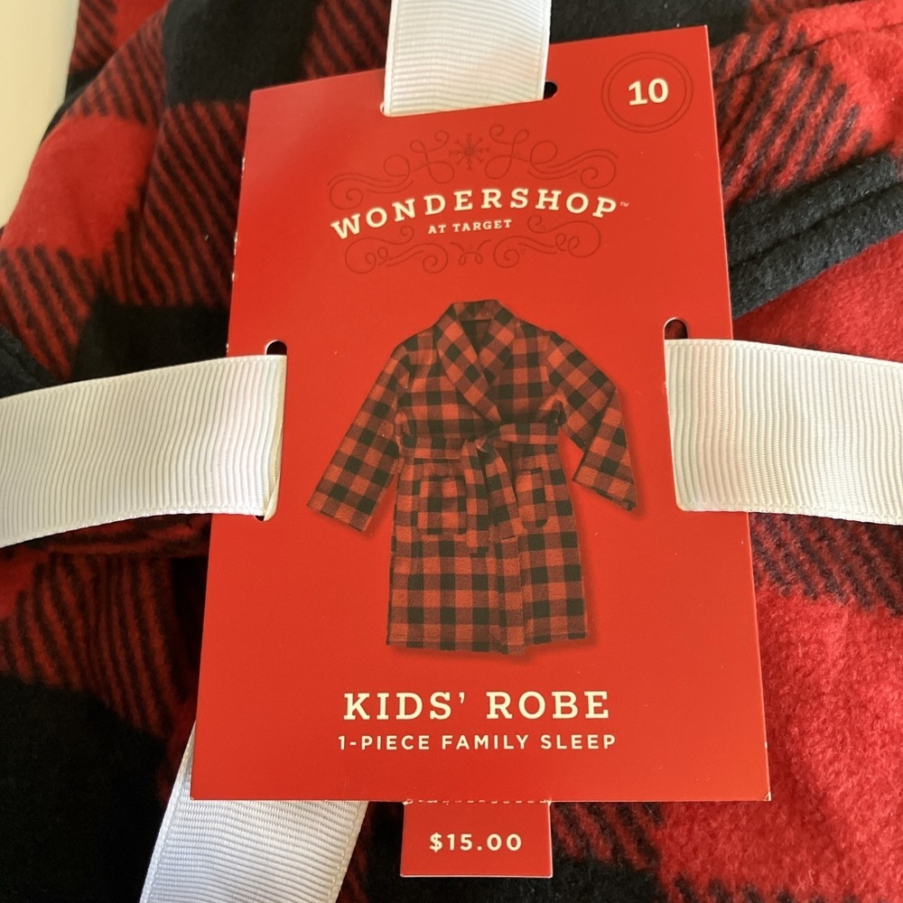Wondershop Robe Kids 10 Red Black NWT Buffalo Plaid Fleece Sash Pockets